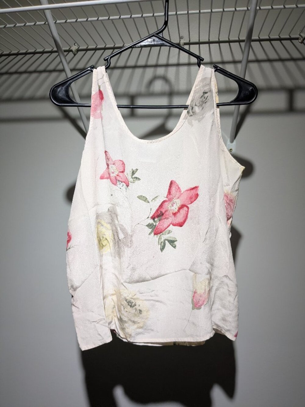 Vintage Tess Silk Tank M Cream Floral 90s Coquette Soft Girl Cottagecore Fairy